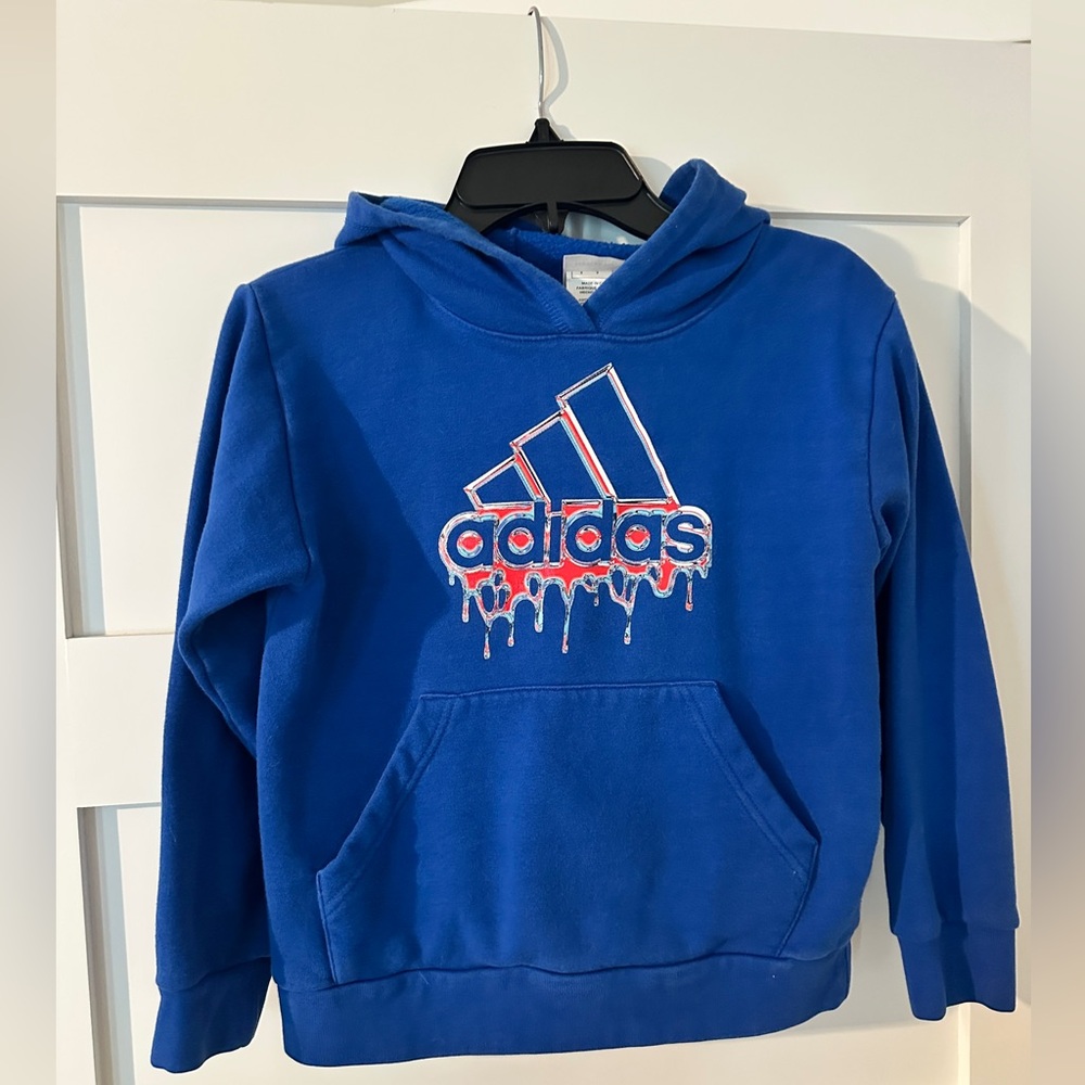 Adidas Boys Blue Fleece Hoodie